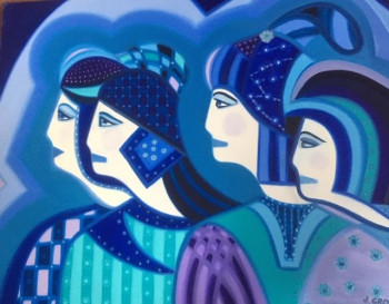 Obra contemporánea nombrada « Ladies in blue », Hecho por JACQUELINE GROUT