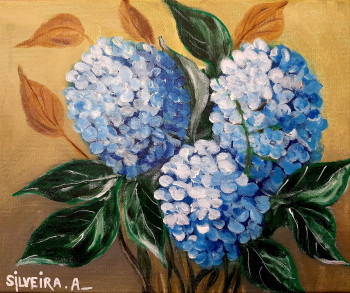 Obra contemporánea nombrada « Hortensia  azul », Hecho por SILVEIRA ANTOINE