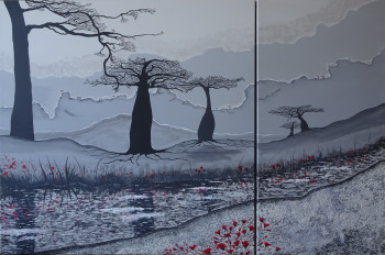 Obra contemporánea nombrada « Baobabs au lac - diptyque  », Hecho por MILEG