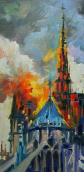 Obra contemporánea nombrada « Notre Dame de Paris  en flamme », Hecho por ARNOULD   -