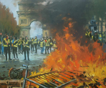 Obra contemporánea nombrada « Gilets jaunes à Paris », Hecho por ARNOULD   -