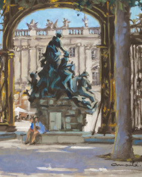 Obra contemporánea nombrada « Contre jour sur la place Stanislas à Nancy Huile sur Toile  », Hecho por ARNOULD   -