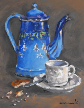 Obra contemporánea nombrada « Vieille cafetière bleue (huile sur carton 35 x 27).jpg », Hecho por ARNOULD   -