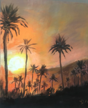 Obra contemporánea nombrada « PALMERAIE MARRAKECH COUCHE DE SOLEIL », Hecho por AGNES VERSATI