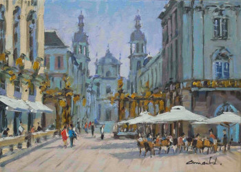 Obra contemporánea nombrada « Eglise Saint Georges à Nancy (huile sur toile 41 x 27)   VENDU 1 », Hecho por ARNOULD   -