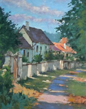 Obra contemporánea nombrada « Dans Flavigny ce matin (huile sur toile 61 x 50).  VENDU », Hecho por ARNOULD   -