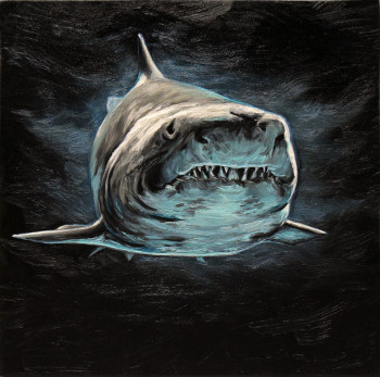 Obra contemporánea nombrada « White Shark - 40 x 40 cm , ready to hang, photorealism / realism / wild / », Hecho por ELENA DMITRENKO