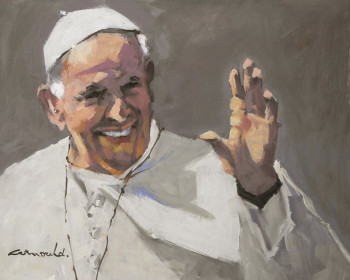 Obra contemporánea nombrada « Le Pape François  (huile sur carton 41 x 33) », Hecho por ARNOULD   -