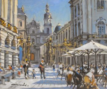 Obra contemporánea nombrada « Eglise Saint Georges à Nancy (huile sur toile 41 x 27)   VENDU 2 », Hecho por ARNOULD   -