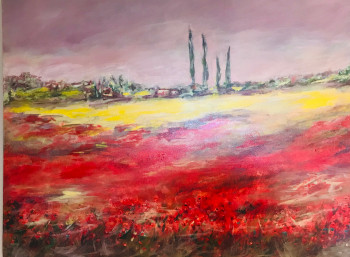 Obra contemporánea nombrada « CHAND DE COQUELICOTS EN PROVENCE », Hecho por AGNES VERSATI