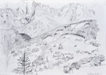 Obra contemporánea nombrada « Mont Blanc vu de Combloux », Hecho por BARTLET-DROUZY