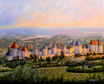 Obra contemporánea nombrada « Aube sur Carcassonne », Hecho por NADYA RIGAILL