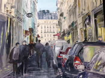 Obra contemporánea nombrada « Une rue de Paris », Hecho por HUGHES DE LA TAILLE