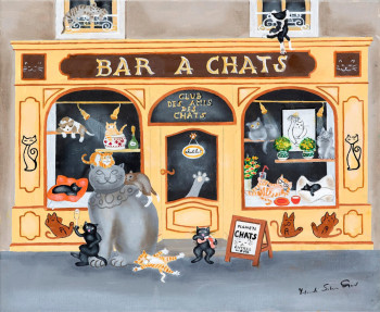 Obra contemporánea nombrada « Bar à Chats/Cats' Bar », Hecho por YOLANDE SALMON-DUVAL