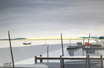 Obra contemporánea nombrada « N° 331, Ponton au  Mimbeau, cap ferret », Hecho por JEAN CALMON