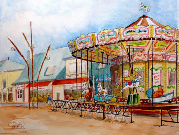 Obra contemporánea nombrada « La Fraiseraie et le Carrousel à St-Michel-Chef-Chef », Hecho por DANIEL HUARD