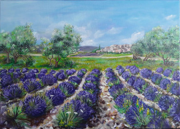 Obra contemporánea nombrada « Champ de lavande en Provence », Hecho por ALEKSANDRA