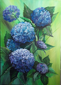 Obra contemporánea nombrada « hortensia bleue », Hecho por ALEKSANDRA