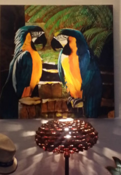 Obra contemporánea nombrada « Couple de perroquets », Hecho por BRIGITTE PONS