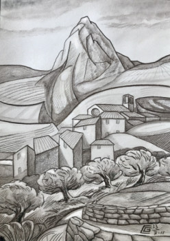 Obra contemporánea nombrada « Village provençal (imaginaire) », Hecho por CAVATORE GUI