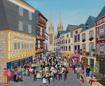 Obra contemporánea nombrada « QUIMPER - RUE KEREON », Hecho por MARTINE CLOUET