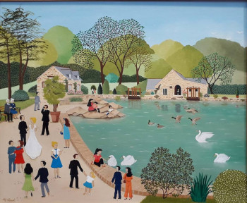 Obra contemporánea nombrada « MARIAGE AU MOULIN DU DUC - MOELAN SUR MER », Hecho por MARTINE CLOUET