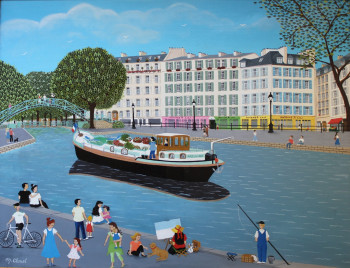 Obra contemporánea nombrada « SOUVENIR D ENFANCE - LE CANAL ST MARTIN », Hecho por MARTINE CLOUET