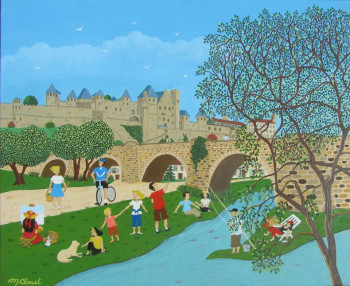 Obra contemporánea nombrada « APRES MIDI DE DETENTE A CARCASSONNE », Hecho por MARTINE CLOUET