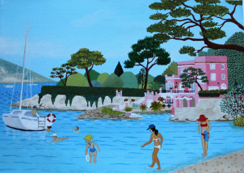 Obra contemporánea nombrada « APRES MIDI A LA PLAGE - ST JEAN CAP FERRAT », Hecho por MARTINE CLOUET