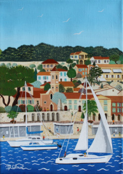 Obra contemporánea nombrada « LE PORT DE ST JEAN CAP FERRAT », Hecho por MARTINE CLOUET