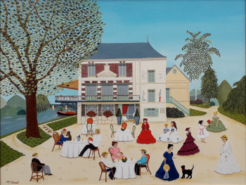 Obra contemporánea nombrada « HOMMAGE AUX IMPRESSIONISTES - LA MAISON FOURNAISE », Hecho por MARTINE CLOUET