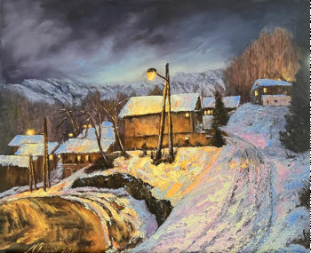 Obra contemporánea nombrada « Nocturne hivernal dun village pyrénéen », Hecho por NADYA RIGAILL