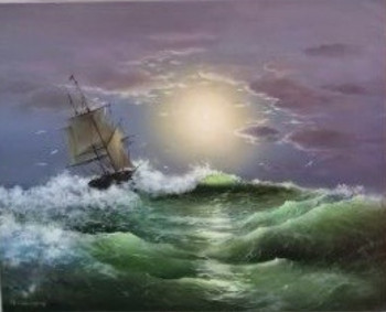 Obra contemporánea nombrada « Voilier dans la tempête », Hecho por VALENTINA RIO KONONOVA
