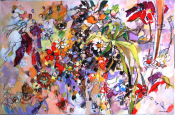 Obra contemporánea nombrada « Composition Florale », Hecho por DALBIEZ