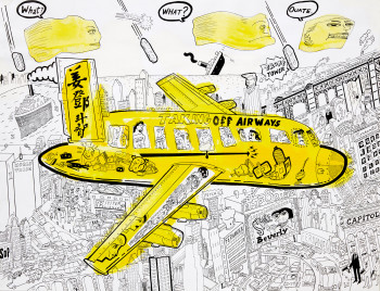 Obra contemporánea nombrada « L'avion jaune », Hecho por ANDRé BIBEUR LU