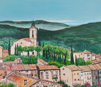 Obra contemporánea nombrada « Village provençal », Hecho por CHRISTIAN KIEFFER