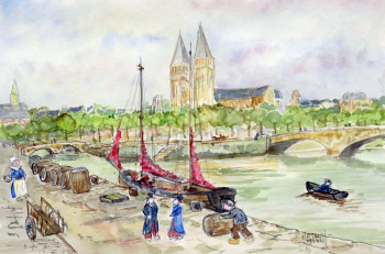 Obra contemporánea nombrada « Quai du port aux vins à Quimper 1 », Hecho por MICHEL HAMELIN