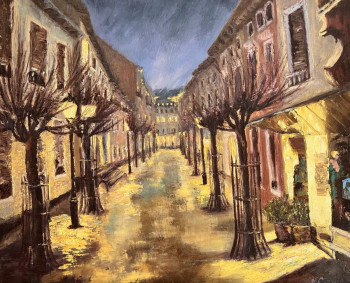 Obra contemporánea nombrada « Rue nocturne de BADEN BADEN », Hecho por NADYA RIGAILL