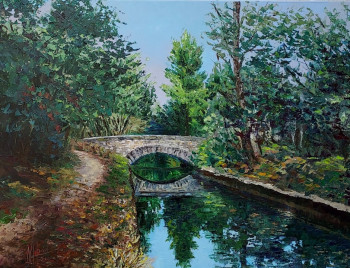 Obra contemporánea nombrada « Un pont sur le canal de Carpentra », Hecho por NOëLLE HUIN