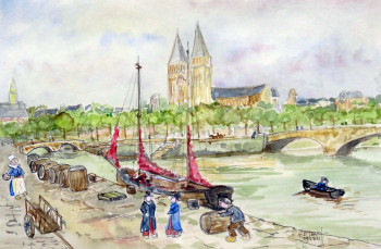 Obra contemporánea nombrada « Quai du port aux vins à Quimper 2 », Hecho por MICHEL HAMELIN