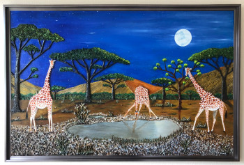 Obra contemporánea nombrada « Girafes au clair de lune 3 ( Le baiser de « l’eau de là « … ) », Hecho por FRANK