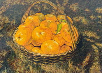 Obra contemporánea nombrada « Corbeille de mandarines du jardin », Hecho por NADYA RIGAILL