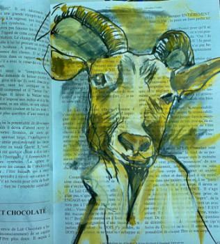 Obra contemporánea nombrada « CHEVRE », Hecho por VIVIANE LESZCZYNSKI