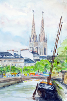 Obra contemporánea nombrada « Quimper : le Corentin et St Corentin », Hecho por MICHEL HAMELIN