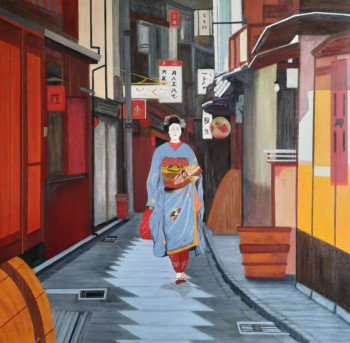 Obra contemporánea nombrada « De bonne heure dans le quartier de Gion,Kyoto », Hecho por FABRICE DURIEUX