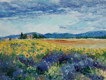 Obra contemporánea nombrada « Tournesols et lavandes », Hecho por NOëLLE HUIN