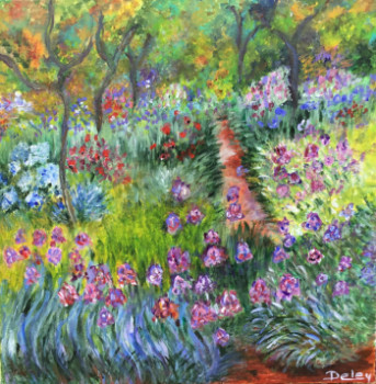 Obra contemporánea nombrada « Le jardin d iris d après Claude Monet », Hecho por PATRICIA DELEY