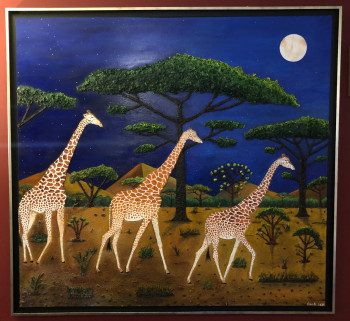 Obra contemporánea nombrada « Girafes au clair de lune 4 ( La Marche des Grandes Élégantes ) . », Hecho por FRANK