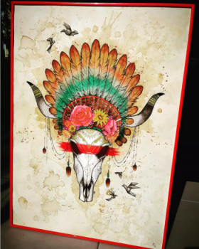 Obra contemporánea nombrada « Tête de bison indienne », Hecho por ROCKETPAINT