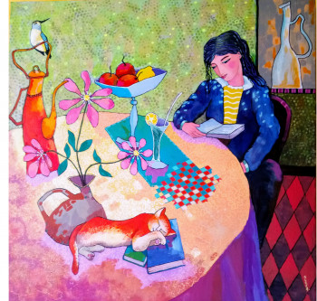 Obra contemporánea nombrada « Le chat de Matisse », Hecho por OCEFA EN ART NAIF -